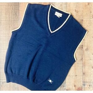 Hunt Club Mens Navy Blue V Neck‎ Golf Vest Sweater XLarge Cotton Embroidered